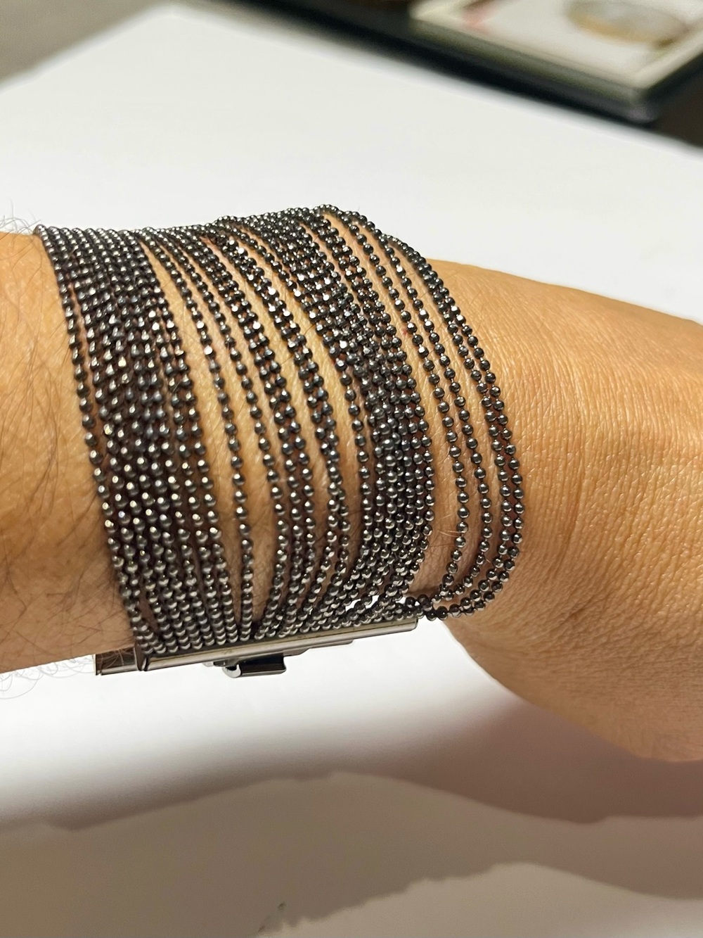 Women Multi-Row Gunmetal Mesh Cuff Bracelet $25 - Picture 2 of 8